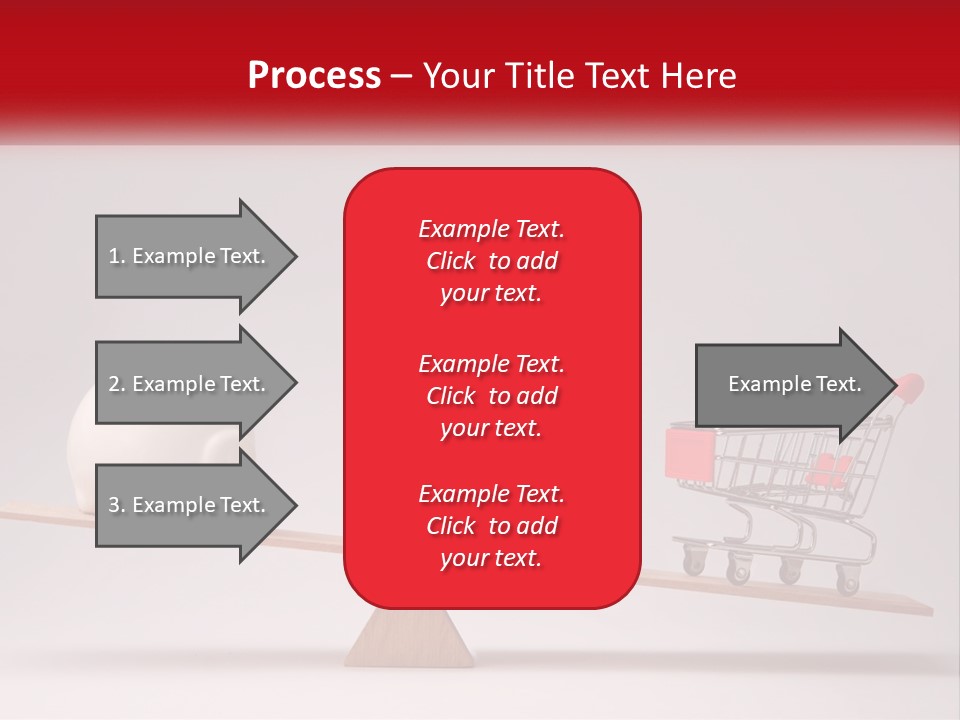 A Piggy Bank Sitting On Top Of A Wooden Seesaw With A Shopping Cart PowerPoint Template
