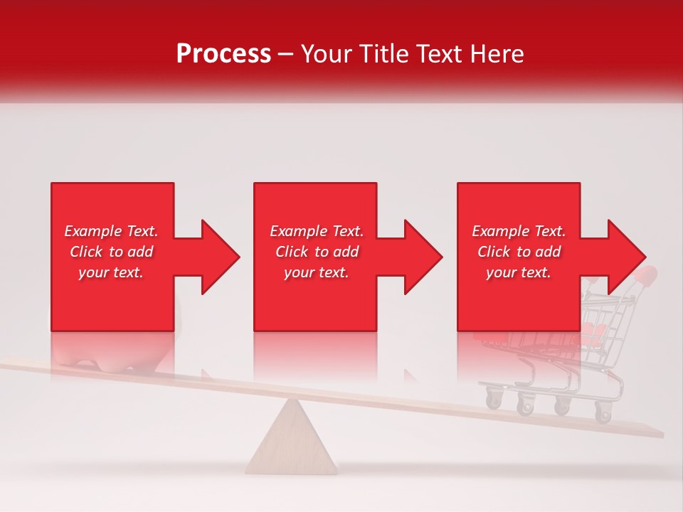 A Piggy Bank Sitting On Top Of A Wooden Seesaw With A Shopping Cart PowerPoint Template