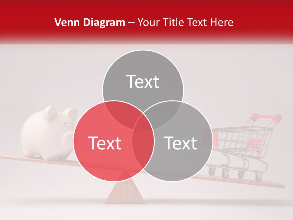 A Piggy Bank Sitting On Top Of A Wooden Seesaw With A Shopping Cart PowerPoint Template