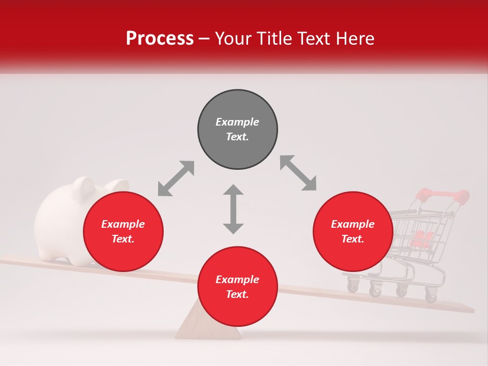 A Piggy Bank Sitting On Top Of A Wooden Seesaw With A Shopping Cart PowerPoint Template
