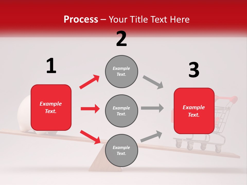A Piggy Bank Sitting On Top Of A Wooden Seesaw With A Shopping Cart PowerPoint Template