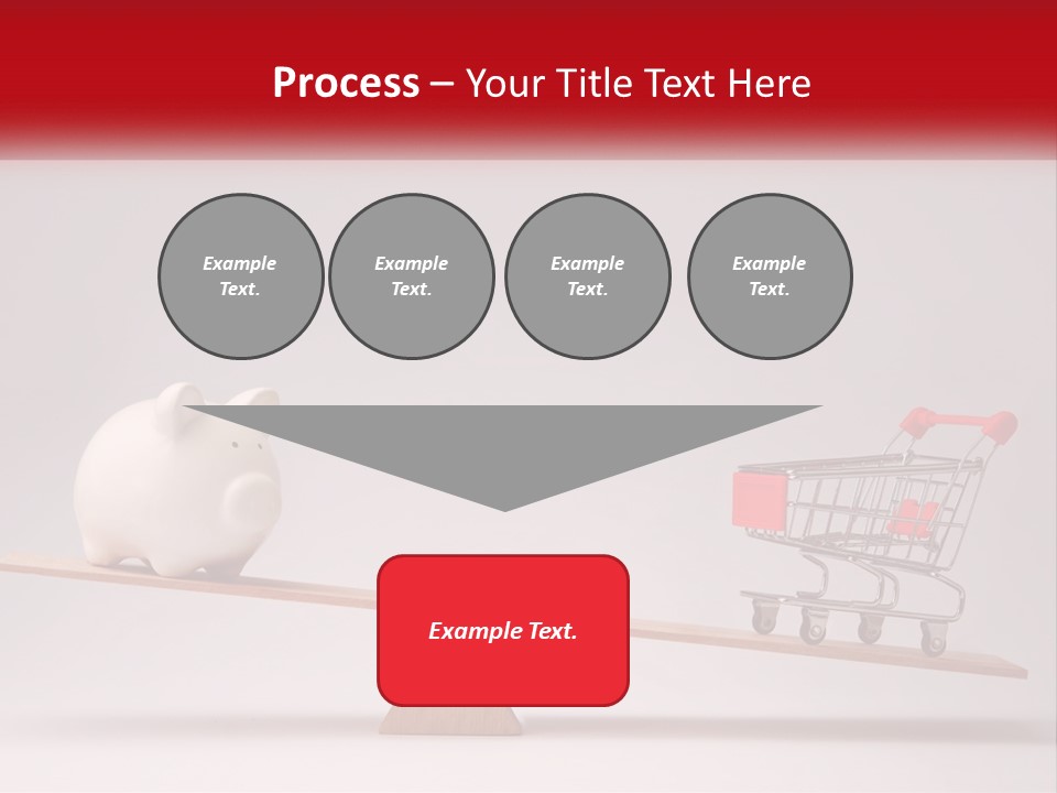 A Piggy Bank Sitting On Top Of A Wooden Seesaw With A Shopping Cart PowerPoint Template