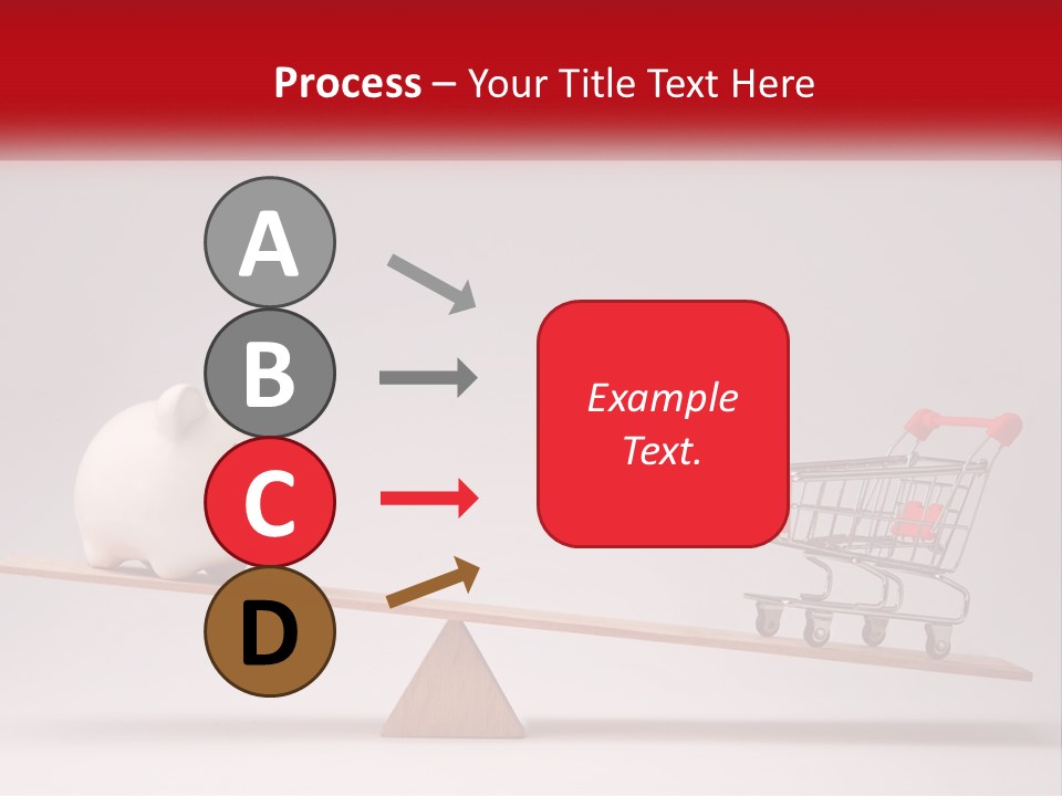 A Piggy Bank Sitting On Top Of A Wooden Seesaw With A Shopping Cart PowerPoint Template