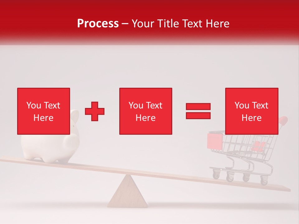 A Piggy Bank Sitting On Top Of A Wooden Seesaw With A Shopping Cart PowerPoint Template