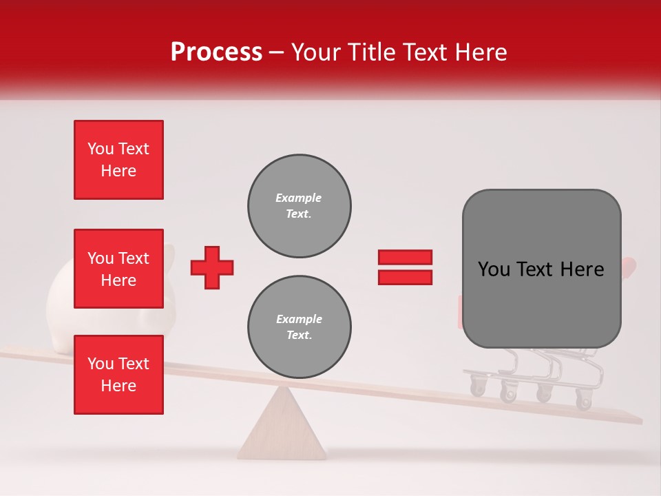 A Piggy Bank Sitting On Top Of A Wooden Seesaw With A Shopping Cart PowerPoint Template