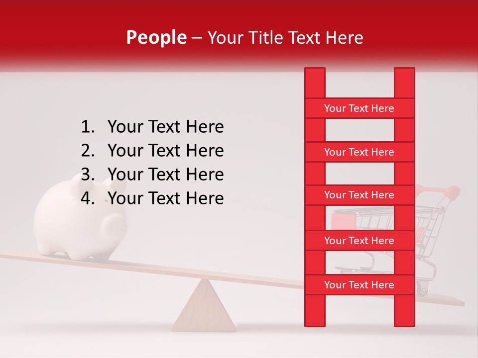 A Piggy Bank Sitting On Top Of A Wooden Seesaw With A Shopping Cart PowerPoint Template