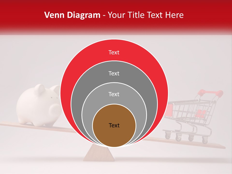 A Piggy Bank Sitting On Top Of A Wooden Seesaw With A Shopping Cart PowerPoint Template