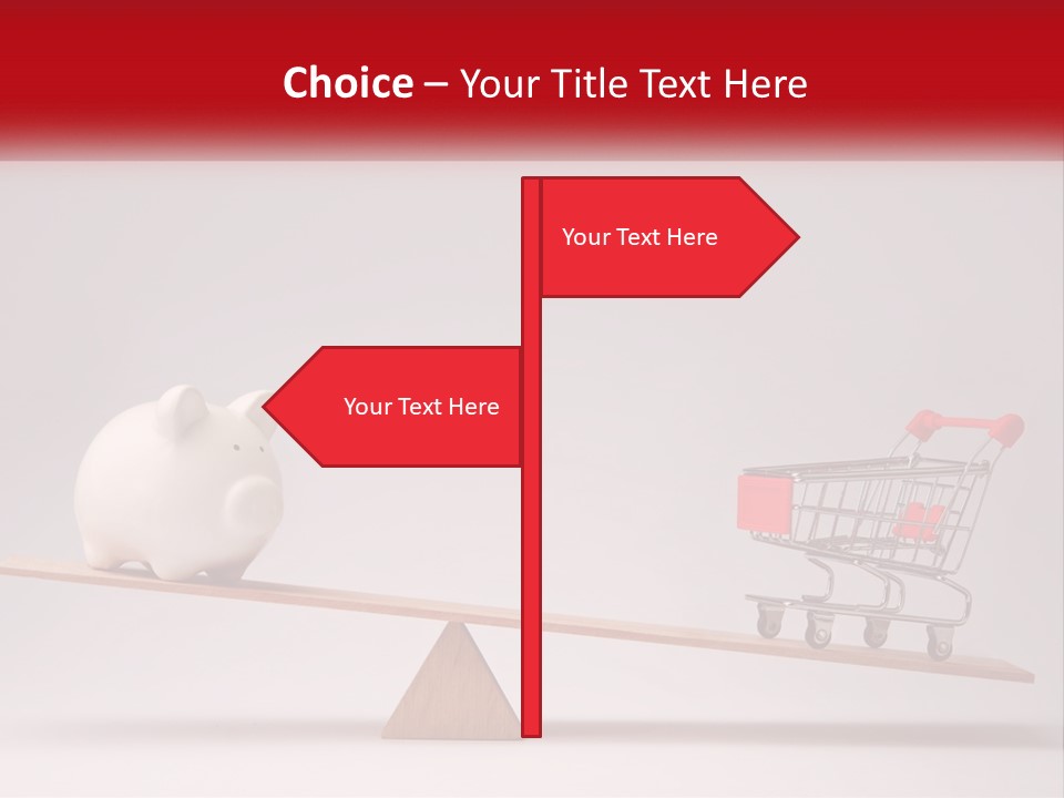 A Piggy Bank Sitting On Top Of A Wooden Seesaw With A Shopping Cart PowerPoint Template