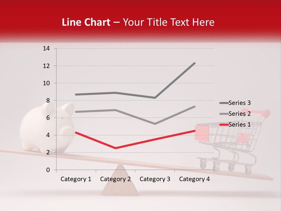 A Piggy Bank Sitting On Top Of A Wooden Seesaw With A Shopping Cart PowerPoint Template