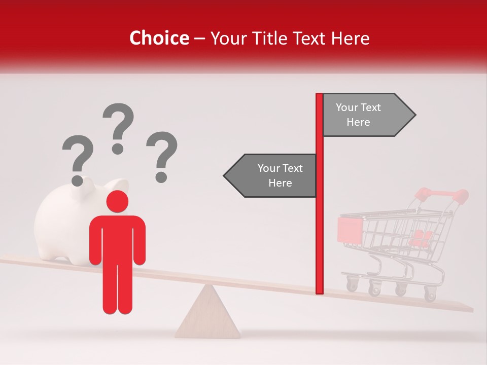 A Piggy Bank Sitting On Top Of A Wooden Seesaw With A Shopping Cart PowerPoint Template