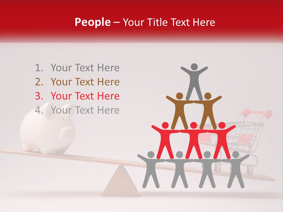 A Piggy Bank Sitting On Top Of A Wooden Seesaw With A Shopping Cart PowerPoint Template