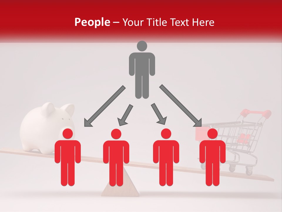 A Piggy Bank Sitting On Top Of A Wooden Seesaw With A Shopping Cart PowerPoint Template