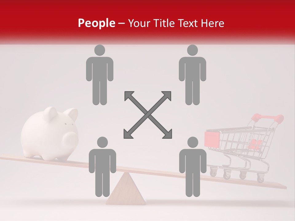 A Piggy Bank Sitting On Top Of A Wooden Seesaw With A Shopping Cart PowerPoint Template