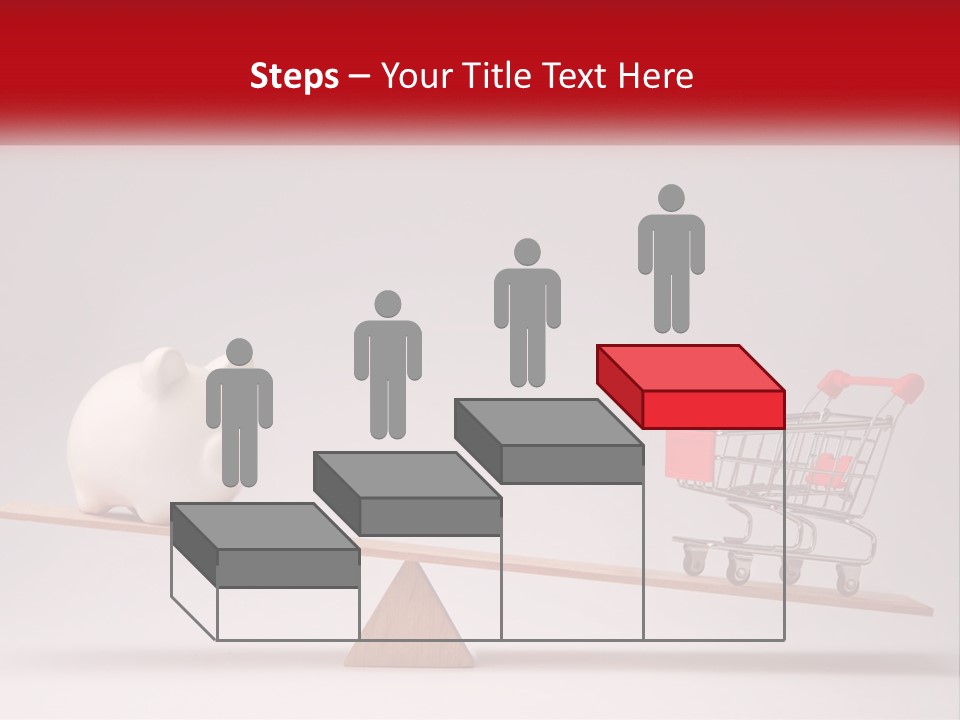 A Piggy Bank Sitting On Top Of A Wooden Seesaw With A Shopping Cart PowerPoint Template