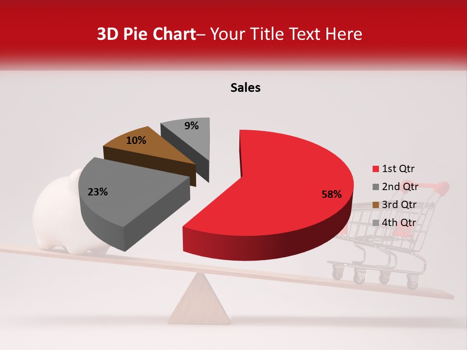 A Piggy Bank Sitting On Top Of A Wooden Seesaw With A Shopping Cart PowerPoint Template