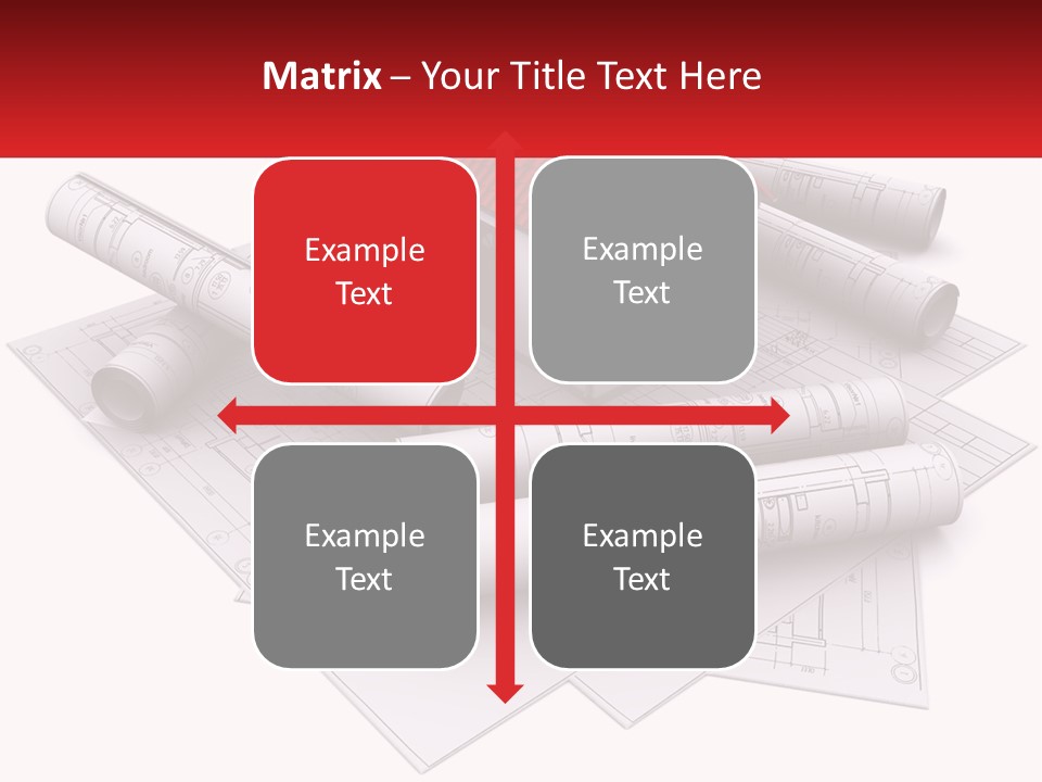 A House On Top Of Blueprints With A Red Banner PowerPoint Template