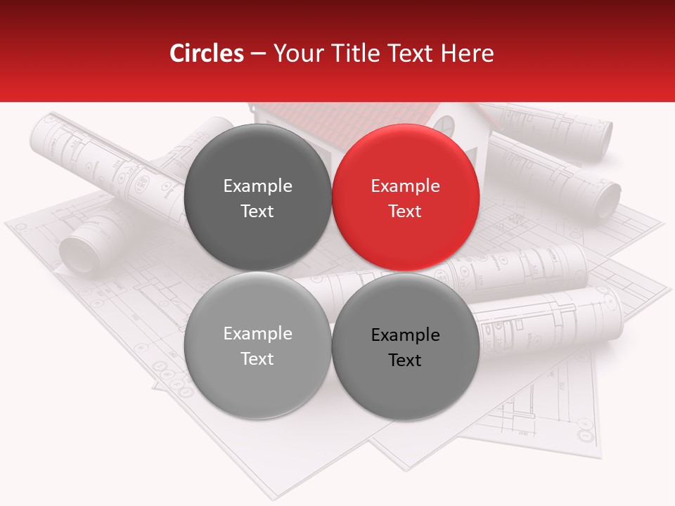 A House On Top Of Blueprints With A Red Banner PowerPoint Template