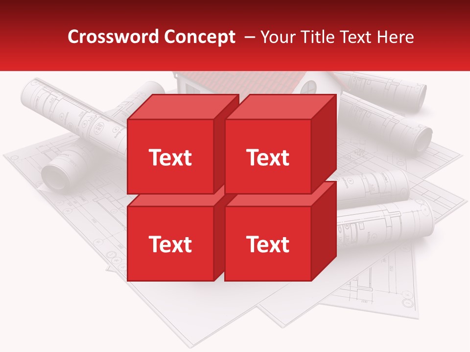 A House On Top Of Blueprints With A Red Banner PowerPoint Template