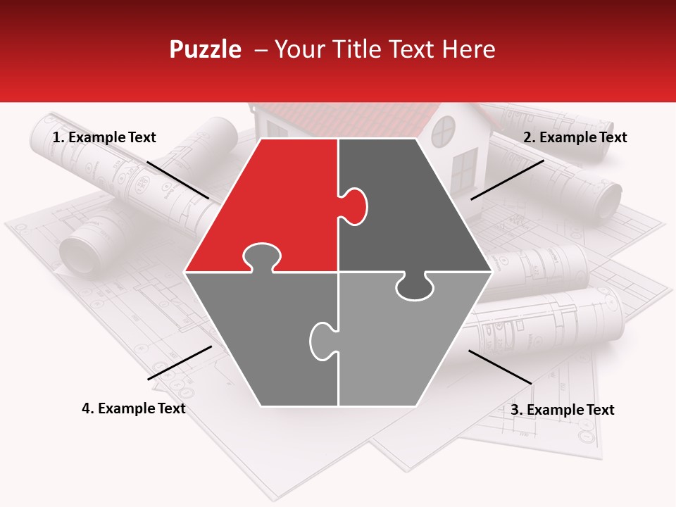 A House On Top Of Blueprints With A Red Banner PowerPoint Template