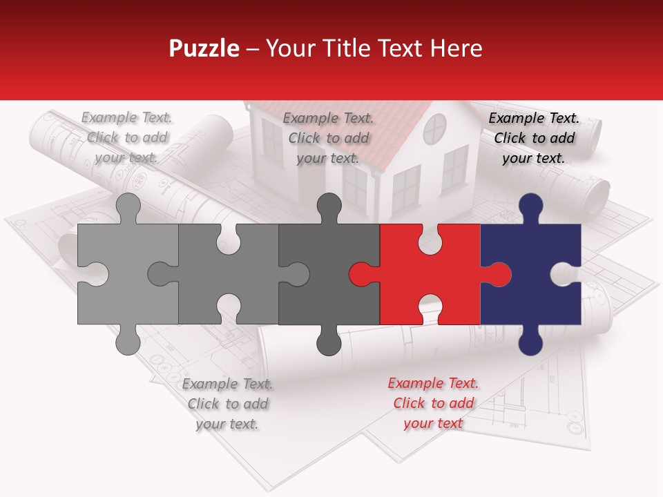 A House On Top Of Blueprints With A Red Banner PowerPoint Template