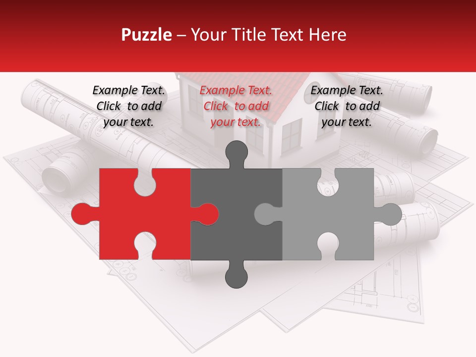 A House On Top Of Blueprints With A Red Banner PowerPoint Template