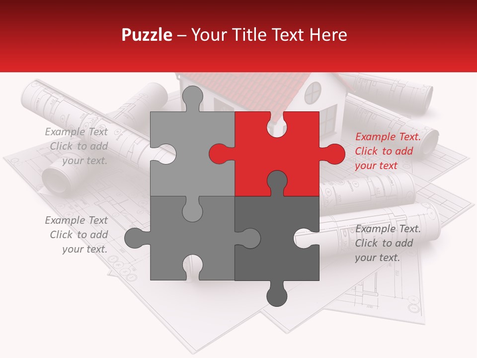 A House On Top Of Blueprints With A Red Banner PowerPoint Template