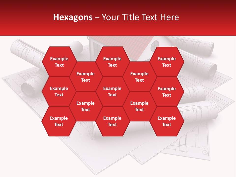 A House On Top Of Blueprints With A Red Banner PowerPoint Template