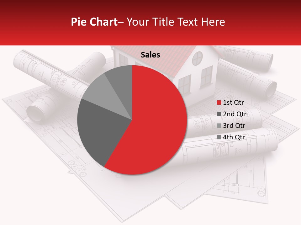 A House On Top Of Blueprints With A Red Banner PowerPoint Template