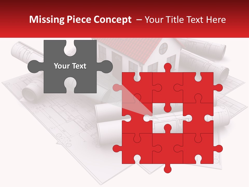 A House On Top Of Blueprints With A Red Banner PowerPoint Template