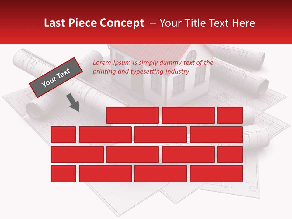 A House On Top Of Blueprints With A Red Banner PowerPoint Template