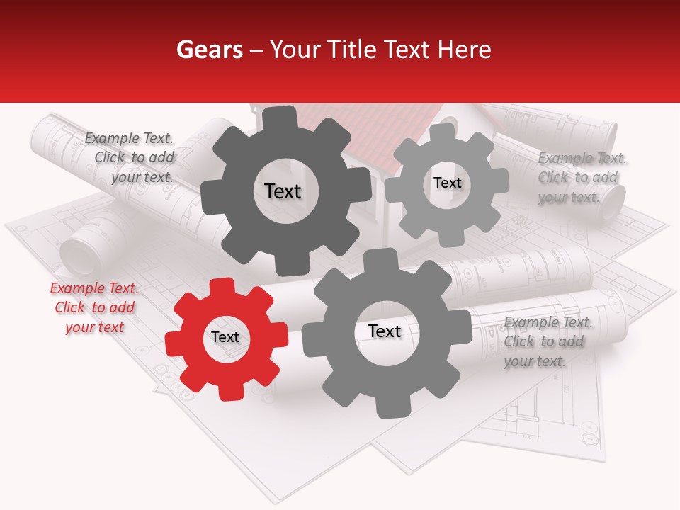 A House On Top Of Blueprints With A Red Banner PowerPoint Template