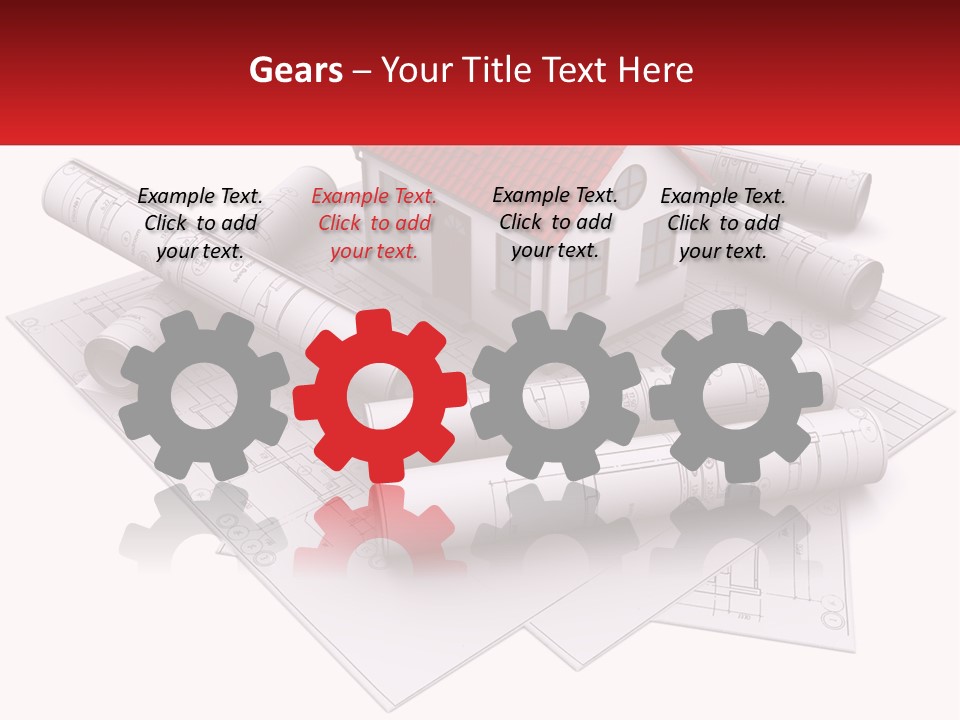 A House On Top Of Blueprints With A Red Banner PowerPoint Template