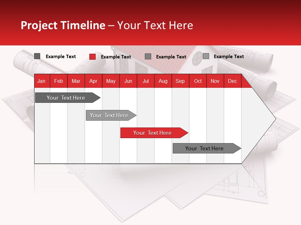 A House On Top Of Blueprints With A Red Banner PowerPoint Template