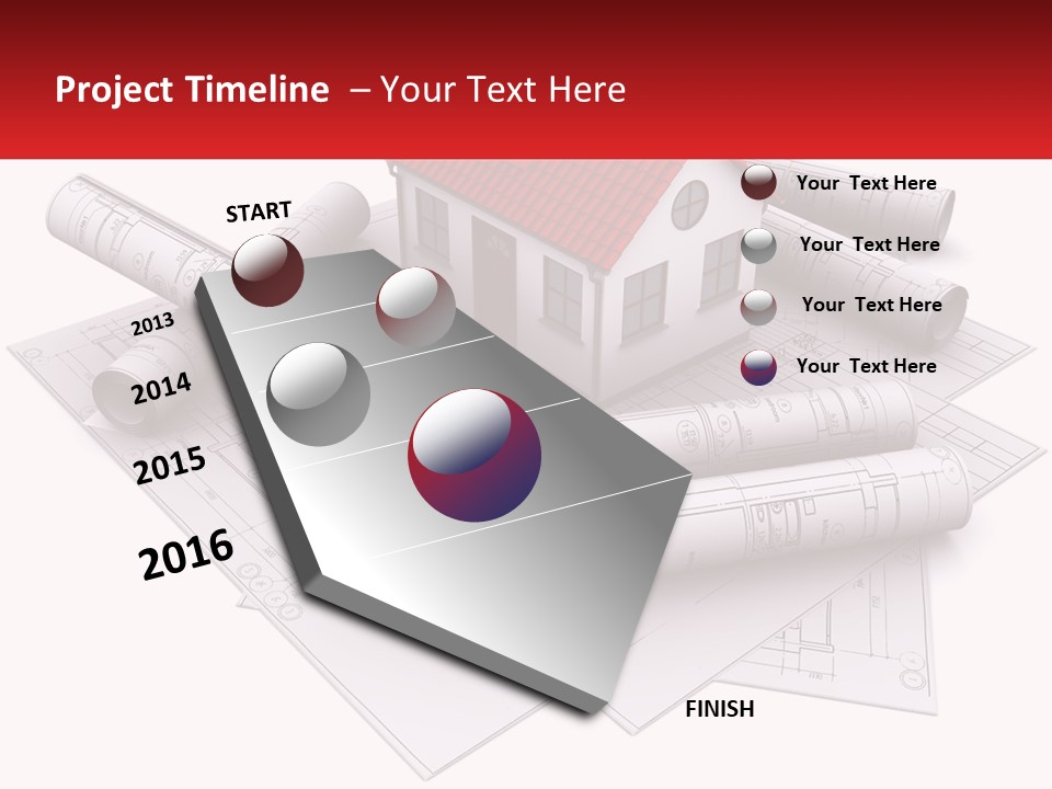 A House On Top Of Blueprints With A Red Banner PowerPoint Template