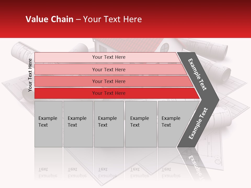 A House On Top Of Blueprints With A Red Banner PowerPoint Template