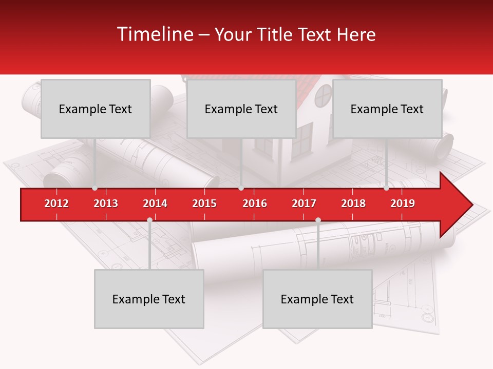A House On Top Of Blueprints With A Red Banner PowerPoint Template
