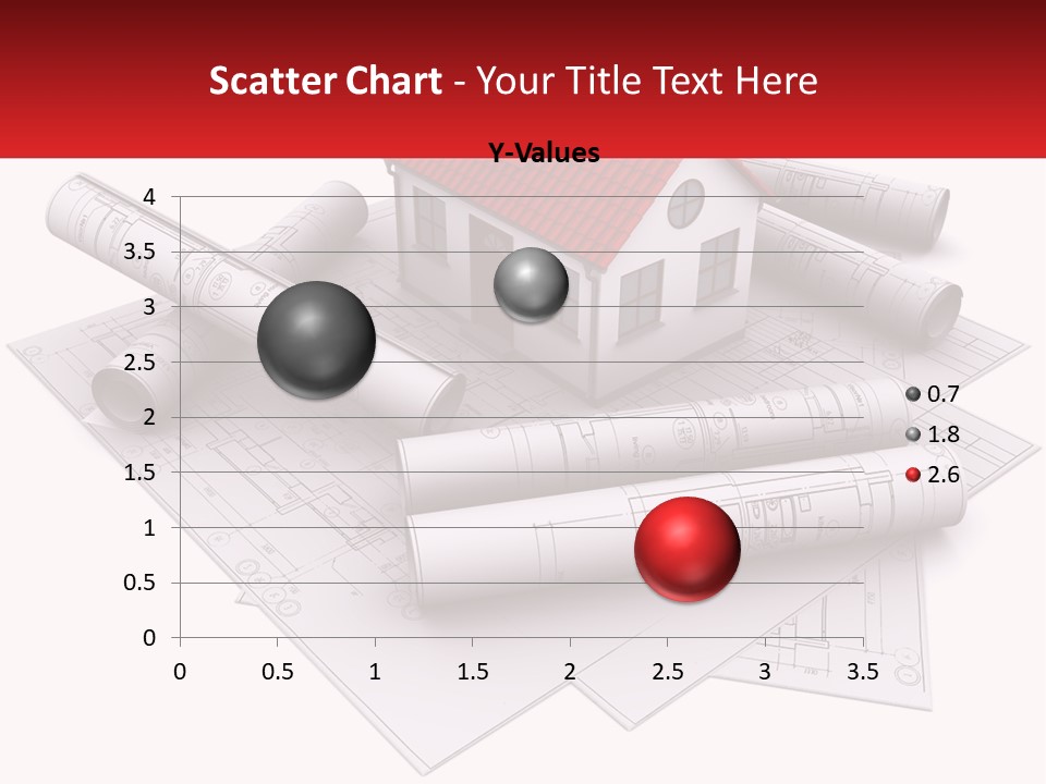 A House On Top Of Blueprints With A Red Banner PowerPoint Template