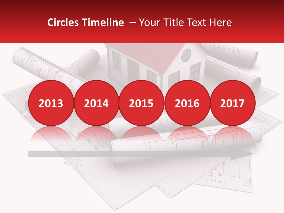 A House On Top Of Blueprints With A Red Banner PowerPoint Template