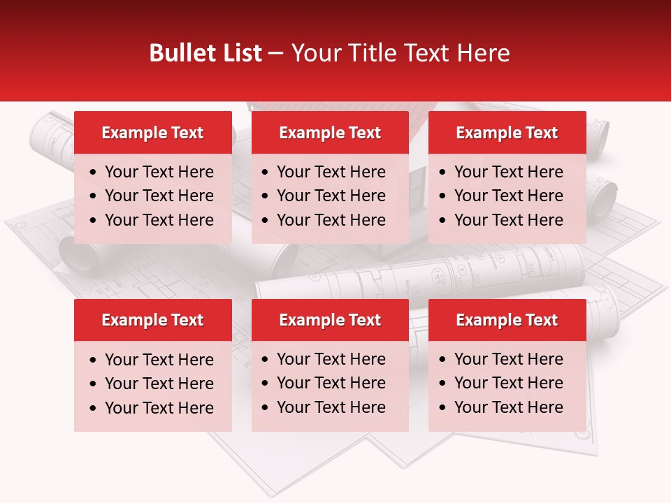 A House On Top Of Blueprints With A Red Banner PowerPoint Template