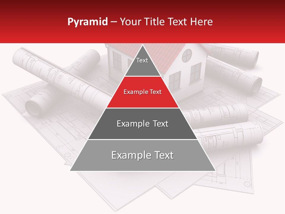 A House On Top Of Blueprints With A Red Banner PowerPoint Template