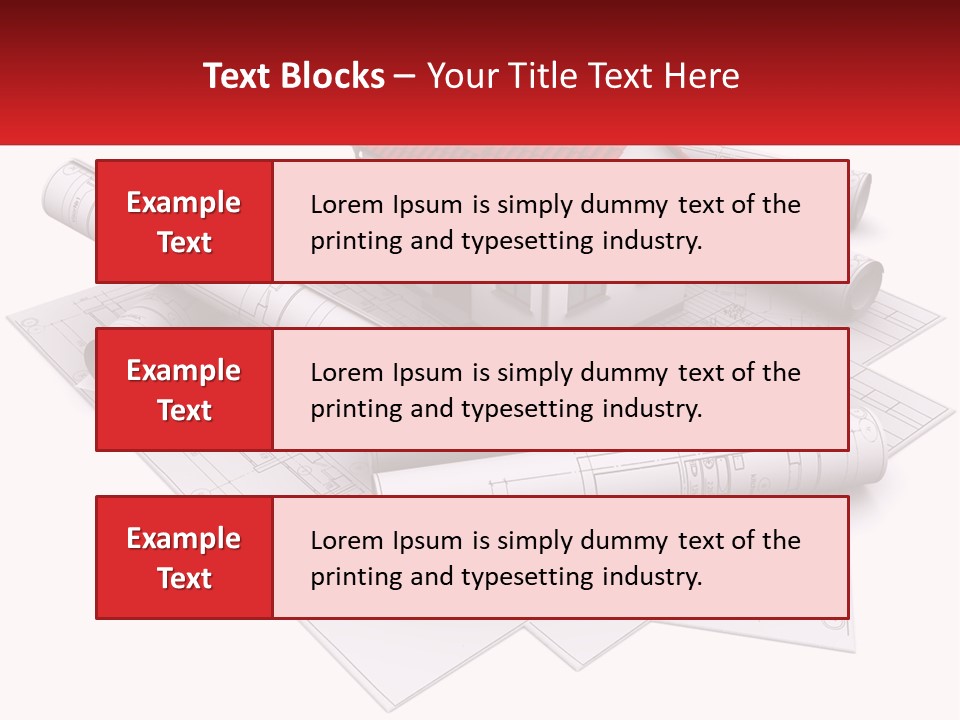A House On Top Of Blueprints With A Red Banner PowerPoint Template