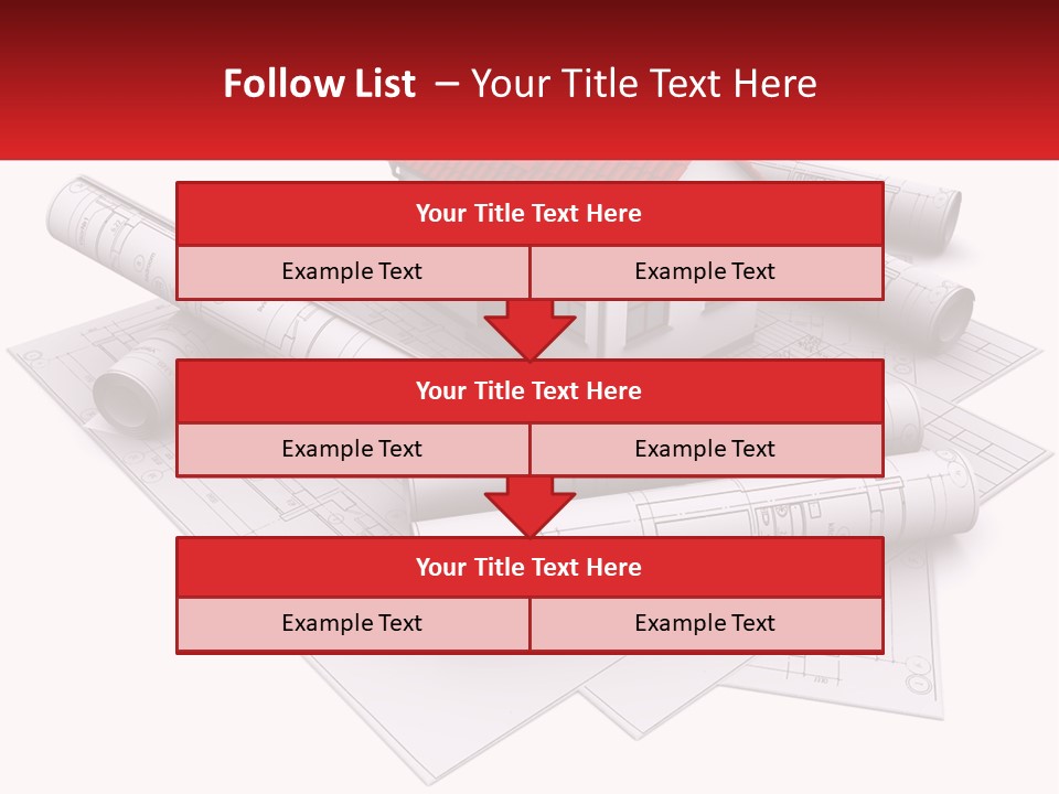 A House On Top Of Blueprints With A Red Banner PowerPoint Template