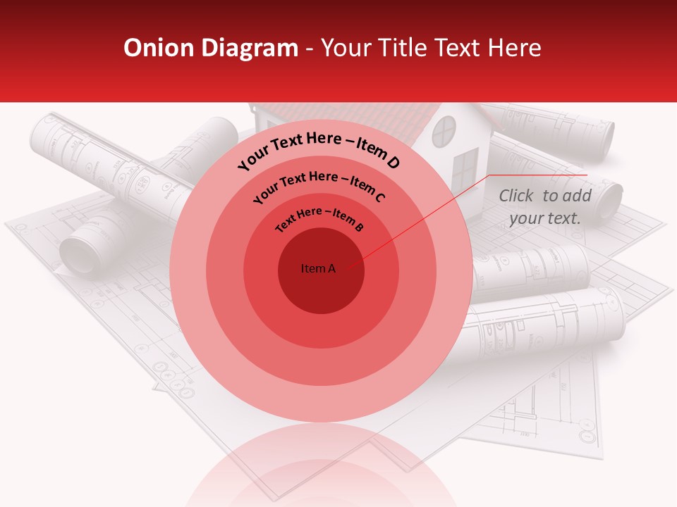 A House On Top Of Blueprints With A Red Banner PowerPoint Template