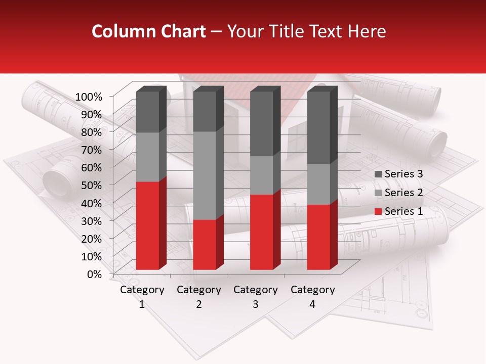 A House On Top Of Blueprints With A Red Banner PowerPoint Template