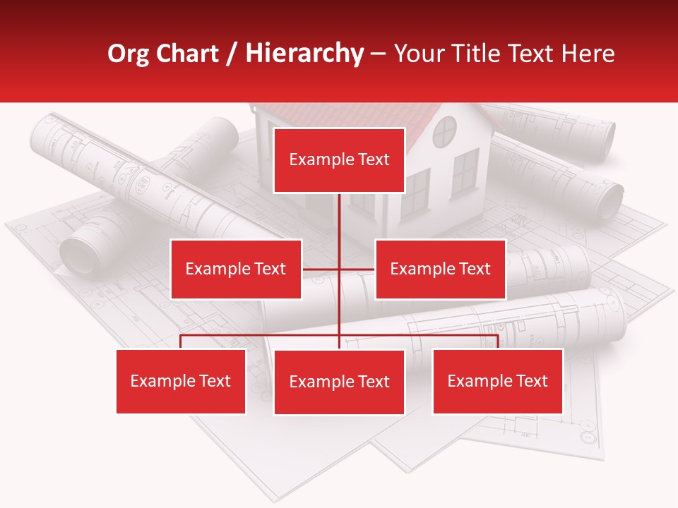 A House On Top Of Blueprints With A Red Banner PowerPoint Template
