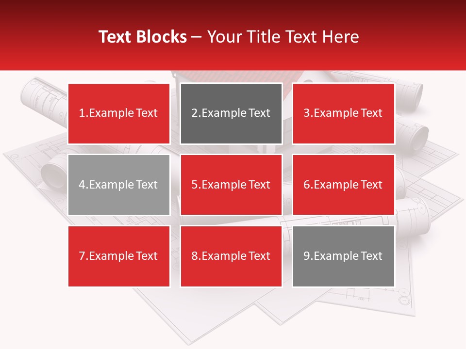 A House On Top Of Blueprints With A Red Banner PowerPoint Template