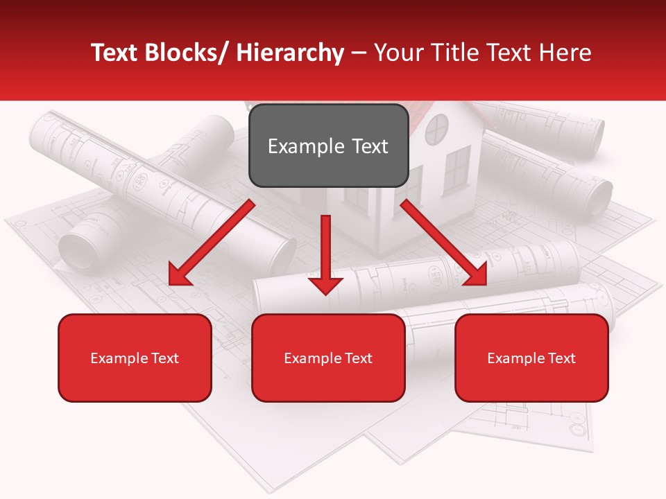 A House On Top Of Blueprints With A Red Banner PowerPoint Template