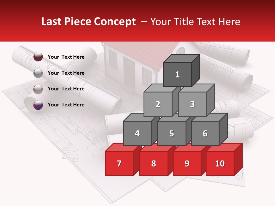 A House On Top Of Blueprints With A Red Banner PowerPoint Template