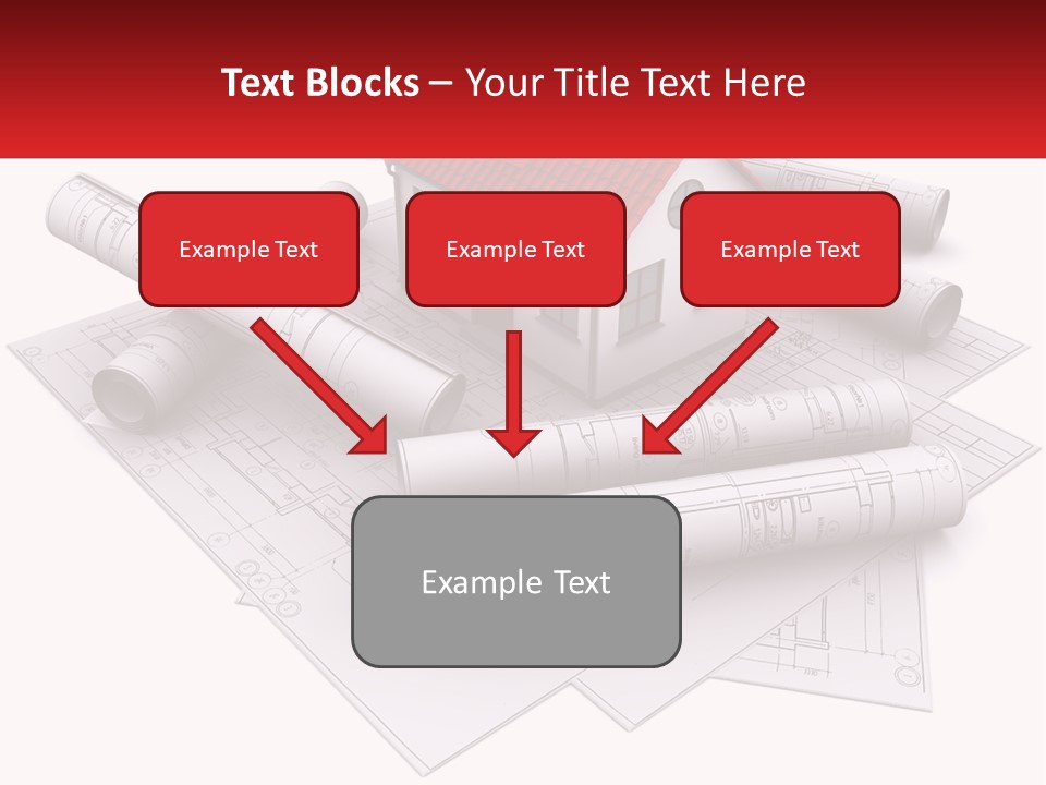 A House On Top Of Blueprints With A Red Banner PowerPoint Template
