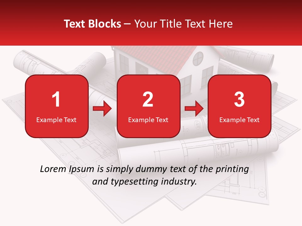 A House On Top Of Blueprints With A Red Banner PowerPoint Template